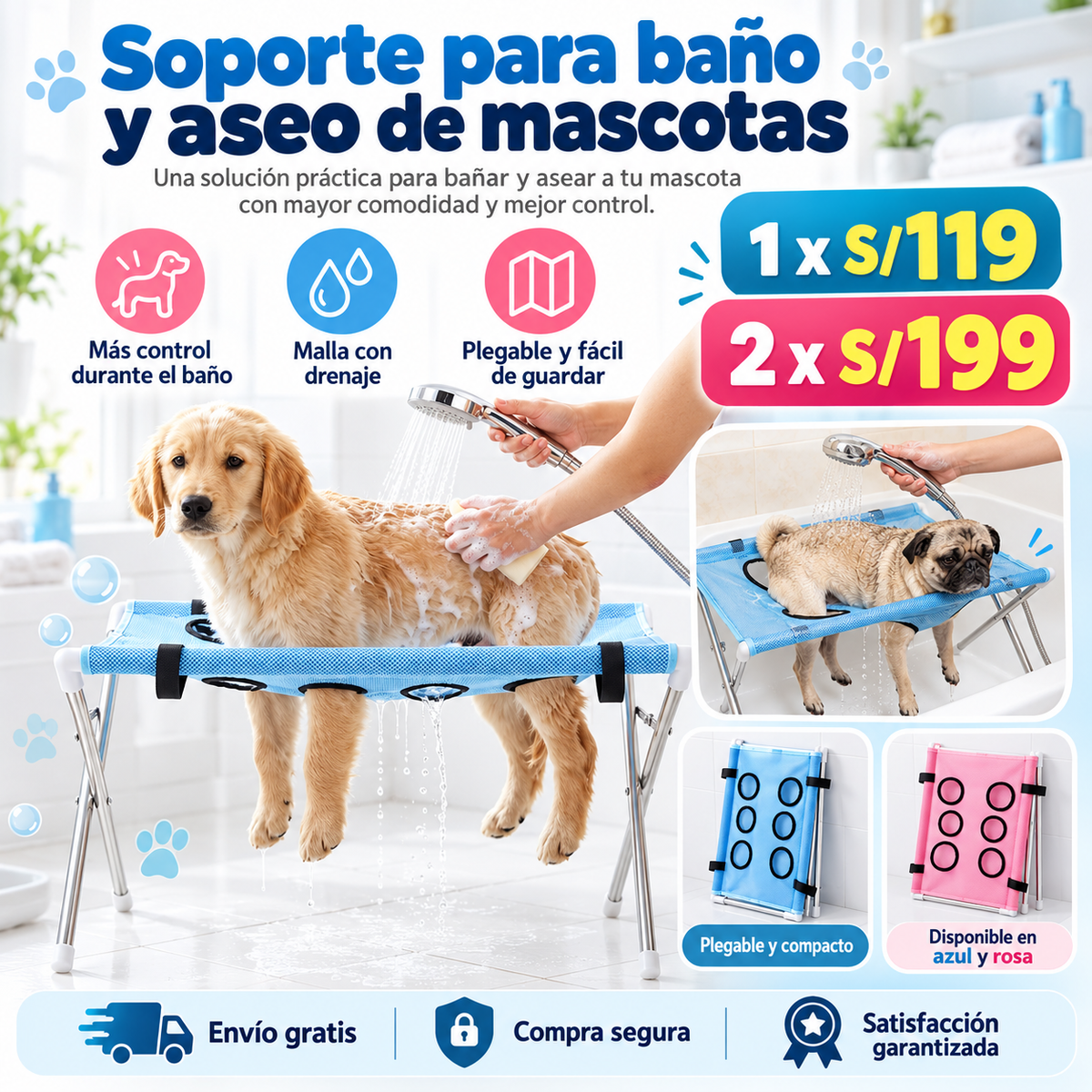Soporte para baño y aseo de mascotas
