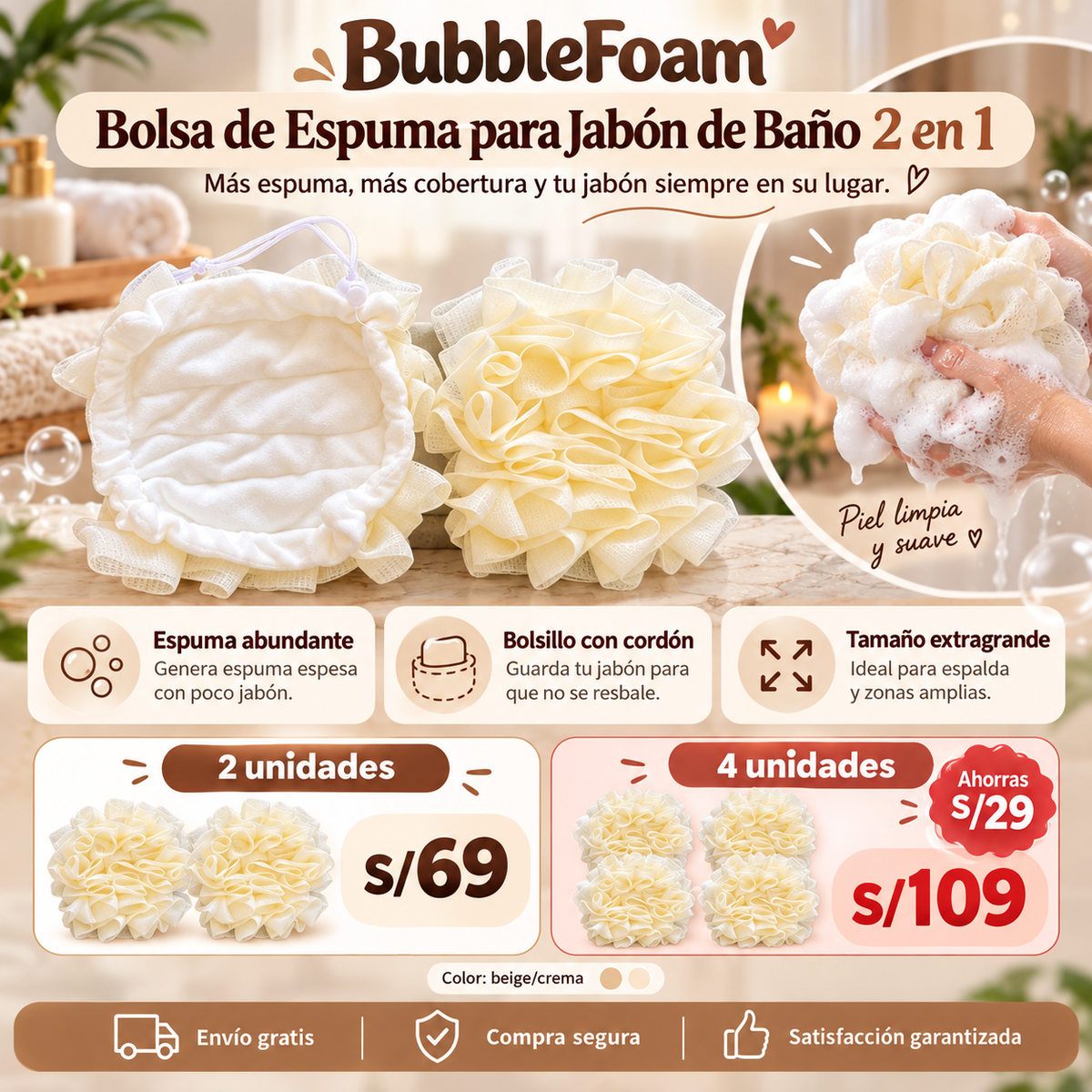 Bolsa de Espuma para Jabón de Baño 2 en 1 - BubbleFoam